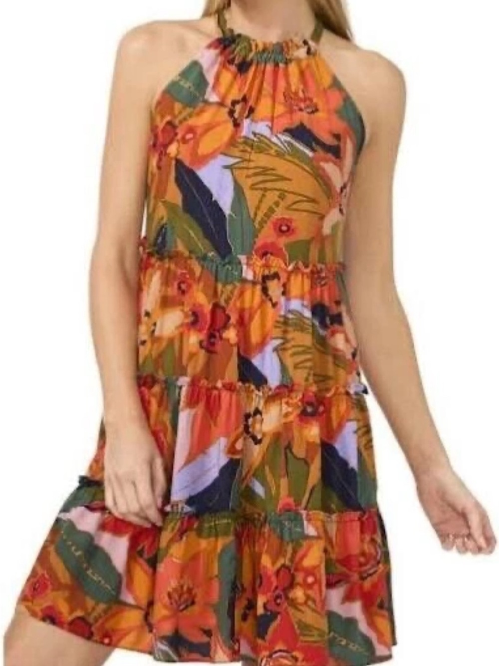 CeCe Womens Tropical Tie-Back Halter Tiered Mini Dress Size XL NEW